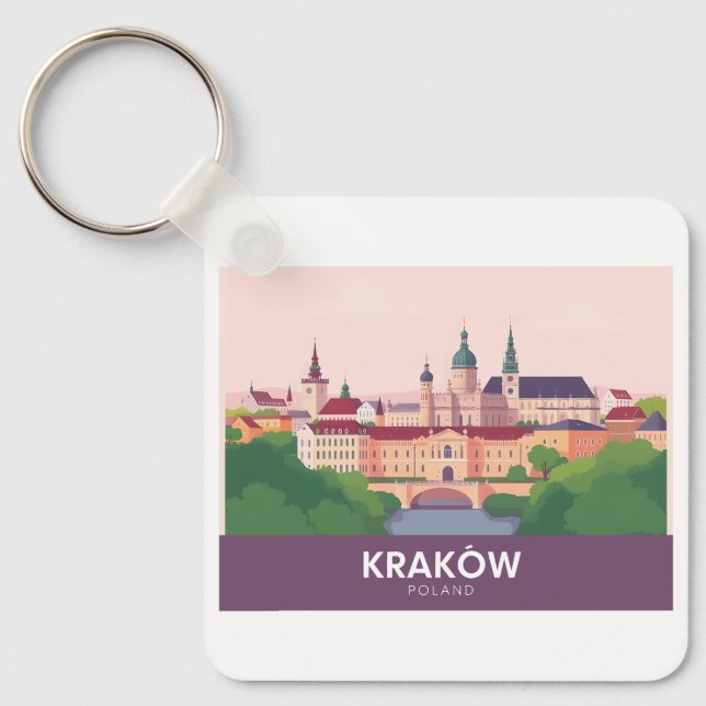 Kraków Poland Pastel Travel – Wawel Castle Key Ring (Front)