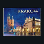 Krakow, Poland Postcard<br><div class="desc">This Poland postcard depicts Krakow's Rynek Glowny (Central Square) on a beautiful night.</div>