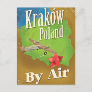 Kraków Poland vintage flight travel poster Postcard