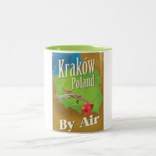 Kraków Poland vintage flight travel poster Two-Tone Coffee Mug