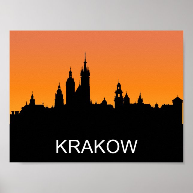 Krakow silhouette, summer sunset, illustration poster (Front)