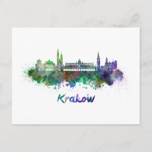 Krakow skyline in watercolor postcard
