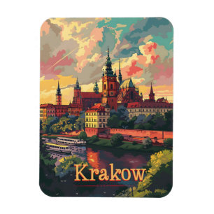 Krakow sunset vintage magnet