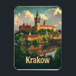 Krakow Vintage Magnet<br><div class="desc">A charming and nostalgic depiction of Krakow, Poland, showcasing its rich historical and architectural heritage. The design features the city's iconic landmarks such as Wawel Castle, St. Mary's Basilica, and the bustling Market Square, all illustrated in a vintage style. This artwork captures the timeless beauty and cultural richness of Krakow,...</div>