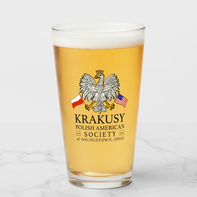 Krakusy Polish American Society Beer Glass (Front Filled)