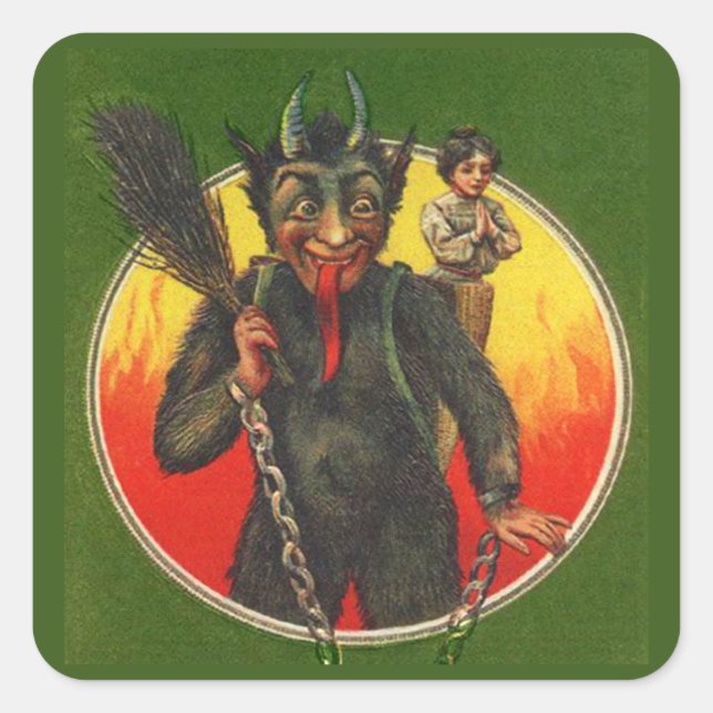 Krampus and Praying Woman Christmas Stickers (Front)