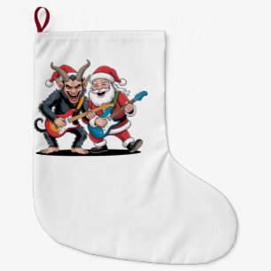 Krampus and Santa Playing Electric Guitar Xmas  Large Christmas Stocking