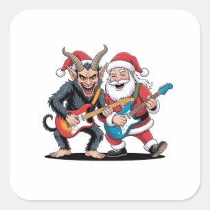Krampus and Santa Playing Electric Guitar Xmas  Square Sticker