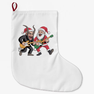 Krampus and Santa Playing Guitar Electric Xmas Large Christmas Stocking