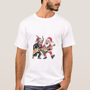 Krampus and Santa Playing Guitar Electric Xmas T-Shirt