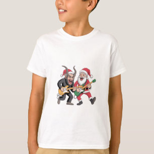 Krampus and Santa Playing Guitar Electric Xmas T-Shirt
