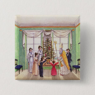 Krampus and St. Nicholas from journal of Carl 15 Cm Square Badge