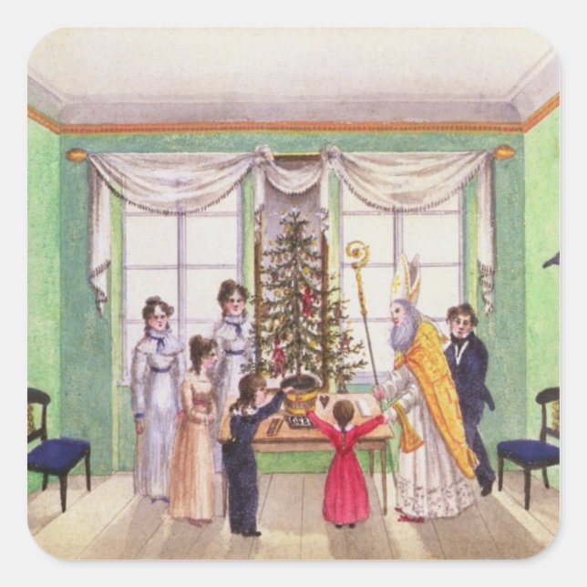 Krampus and St. Nicholas from journal of Carl Square Sticker (Front)