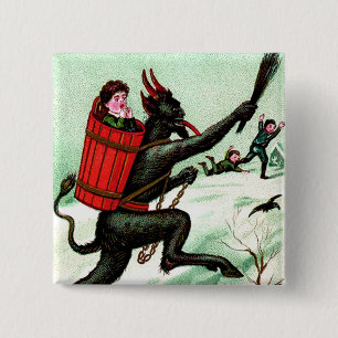 Krampus Chasing Bad Children Winter Snow 15 Cm Square Badge
