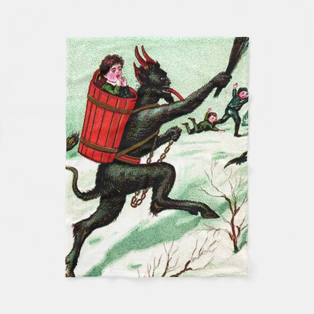 Krampus Chasing Bad Children Winter Snow Fleece Blanket (Front)
