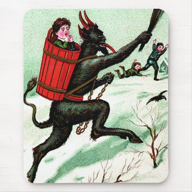 Krampus Chasing Bad Children Winter Snow Mouse Mat (Front)