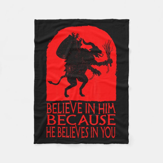Krampus Christmas Believe In Him Occult Y Folklore Fleece Blanket (Front)