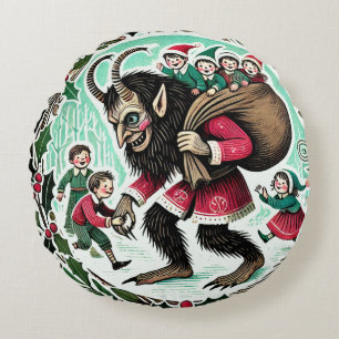Krampus Christmas Round Cushion
