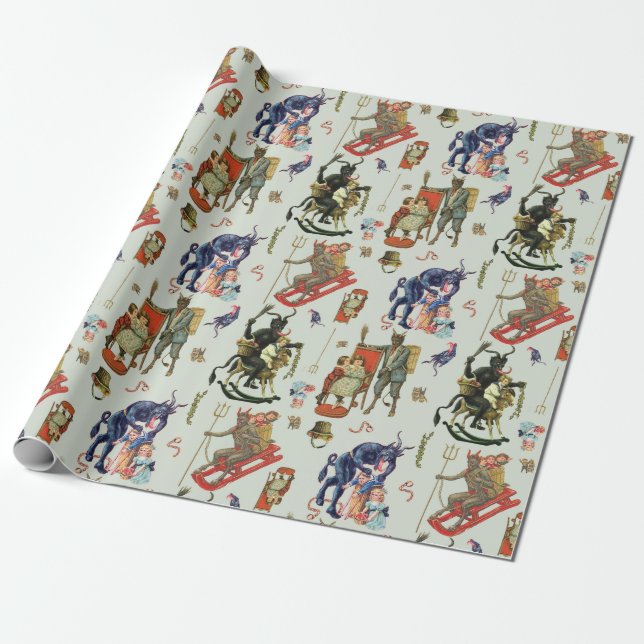 Krampus Collage Wrapping Paper (Unrolled)