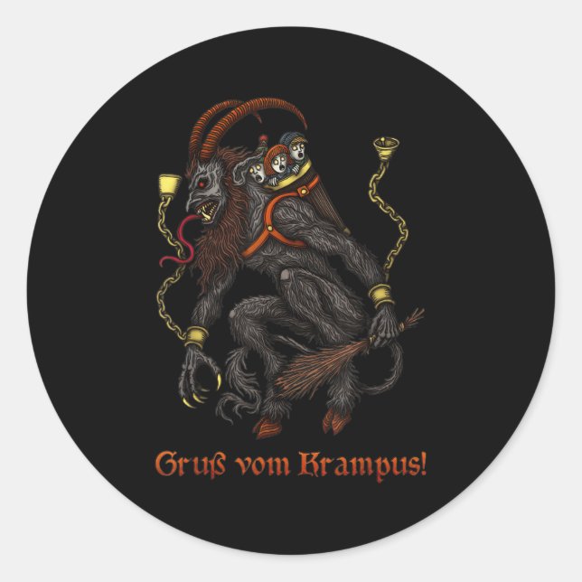 Krampus Dark Christmas Merry Krampus Holiday Horro Classic Round Sticker (Front)