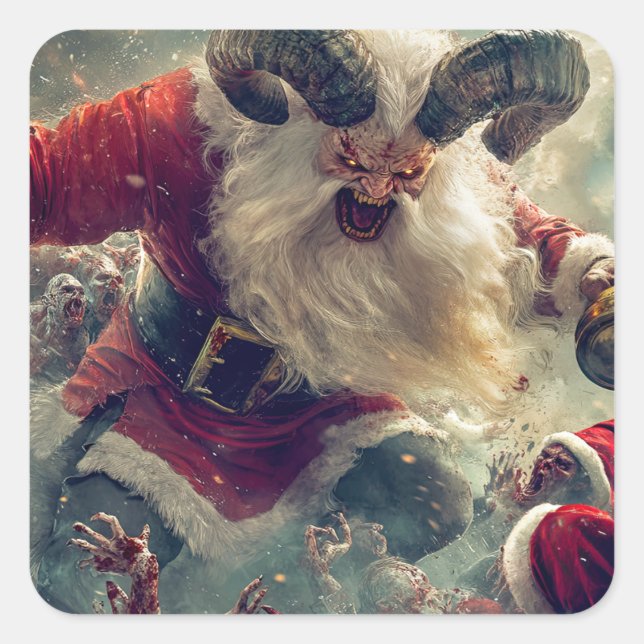 Krampus Defeating Zombies Square Sticker (Front)