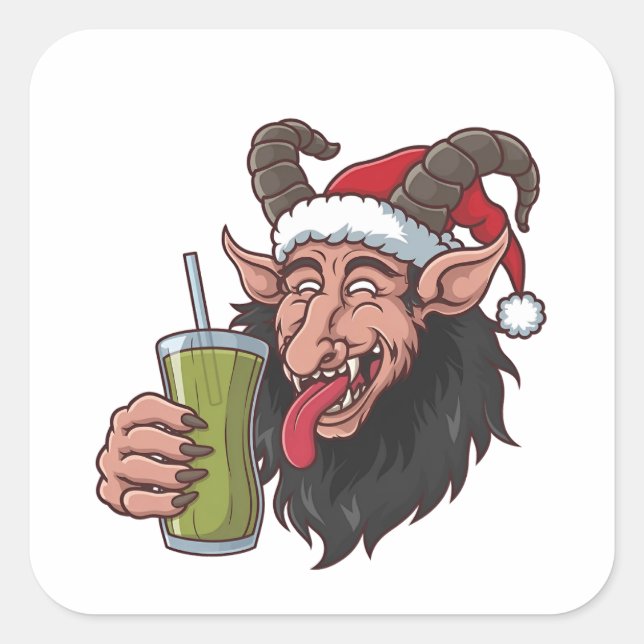 Krampus Drinking Green Matcha Christmas Spooky  Square Sticker (Front)