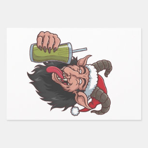 Krampus Drinking Green Matcha Christmas Spooky Wrapping Paper Sheet