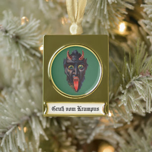 Krampus Gold Plated Banner Christmas Ornament