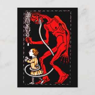 Krampus has a long tongue postcard
