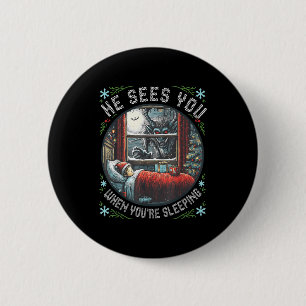 Krampus He Sees You When You're Sleeng Horror Chri 6 Cm Round Badge