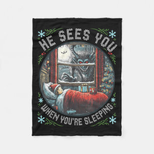 Krampus He Sees You When You're Sleeng Horror Chri Fleece Blanket