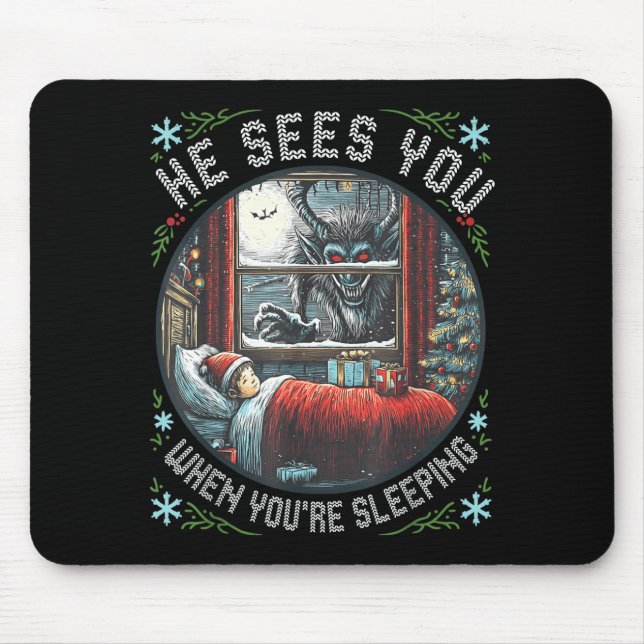 Krampus He Sees You When You're Sleeng Horror Chri Mouse Mat (Front)