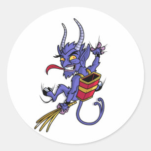 Krampus is coming christmas cartoon character illu classic round sticker