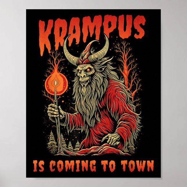 Krampus Is Coming To Town Christmas Horror Holiday Poster (Front)
