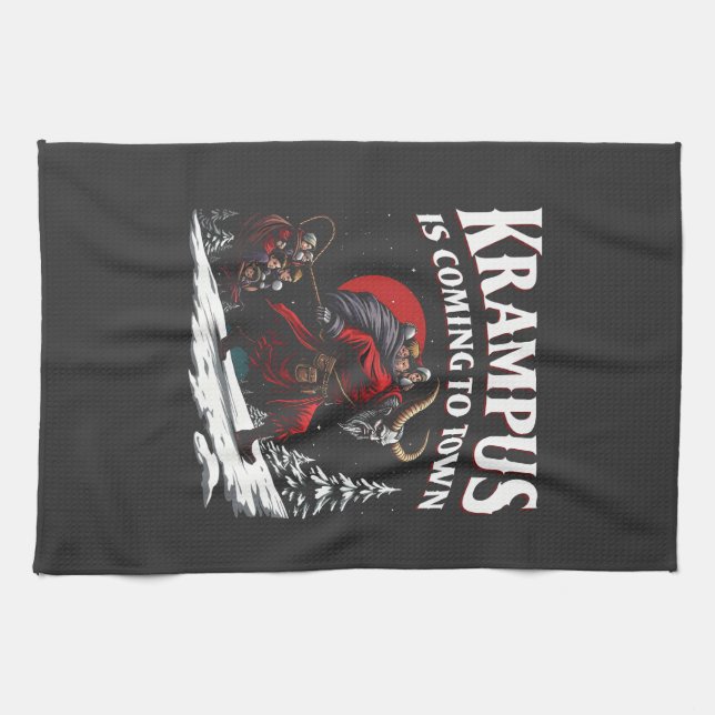 Krampus is Coming to Town Krampus Christmas  Tea Towel (Horizontal)