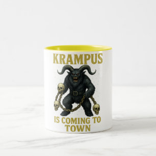 Krampus is Coming to Town Krampus Christmas Two-Tone Coffee Mug