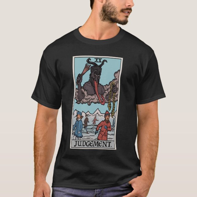 Krampus Judgement Tarot Card Funny Christmas Gothi T-Shirt (Front)
