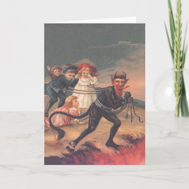 Krampus Kidnapping Children Holiday Card (Front)