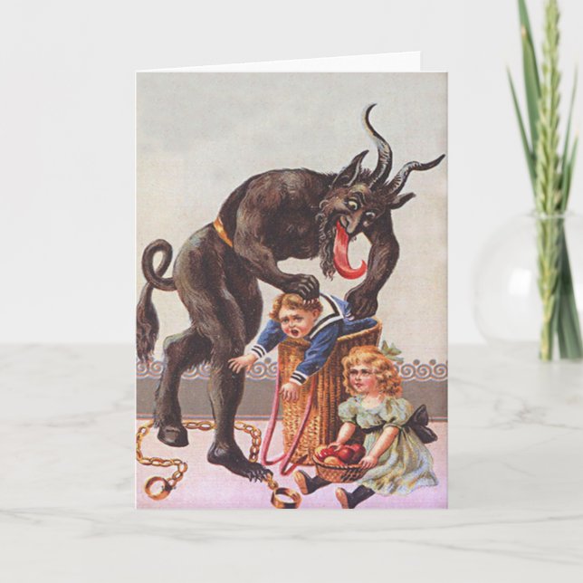 Krampus Kidnapping Children Holiday Card (Front)