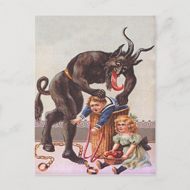 Krampus Kidnapping Children Postcard (Front)