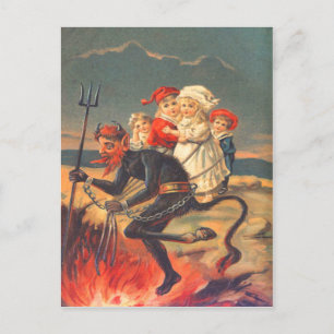 Krampus Kidnapping Children Postcard