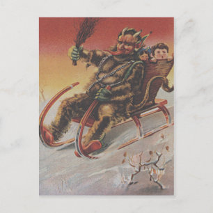 Krampus Kidnapping Children Sleigh Postcard