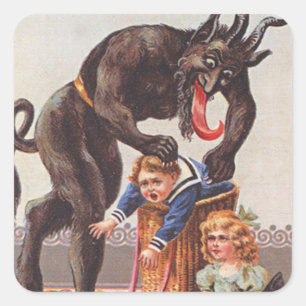 Krampus Kidnapping Children Square Sticker