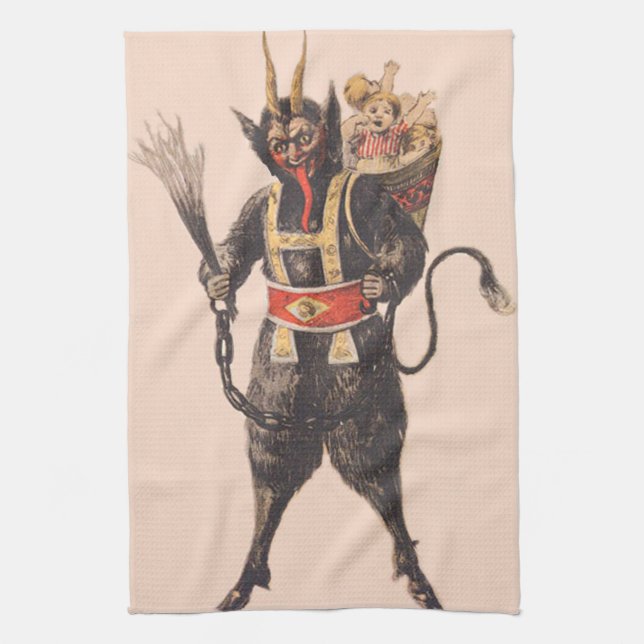 Krampus Kidnapping Children Switch Tea Towel (Vertical)