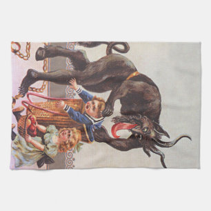 Krampus Kidnapping Children Tea Towel