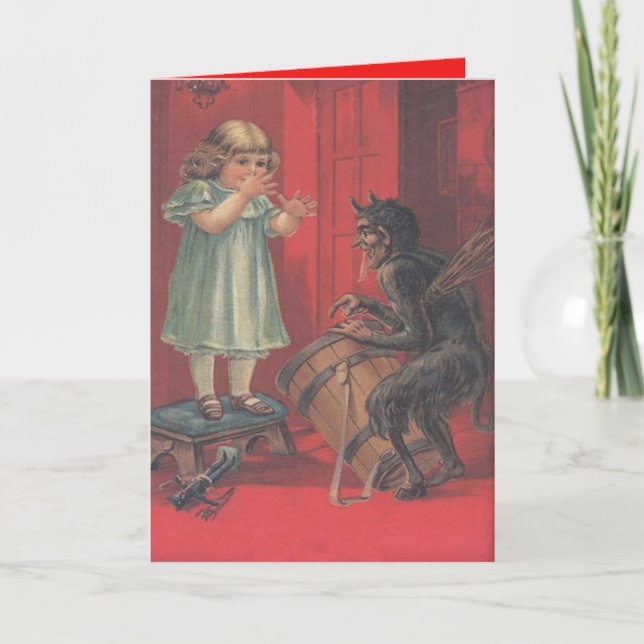 Krampus Kidnapping Girl Toy Holiday Card (Front)
