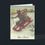 Krampus Kidnapping Kids On Sleigh Holiday Card<br><div class="desc">Vintage Krampus Christmas print</div>