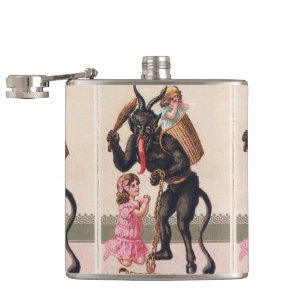 Krampus Kidnaps Girls Vintage Holiday Christmas Hip Flask