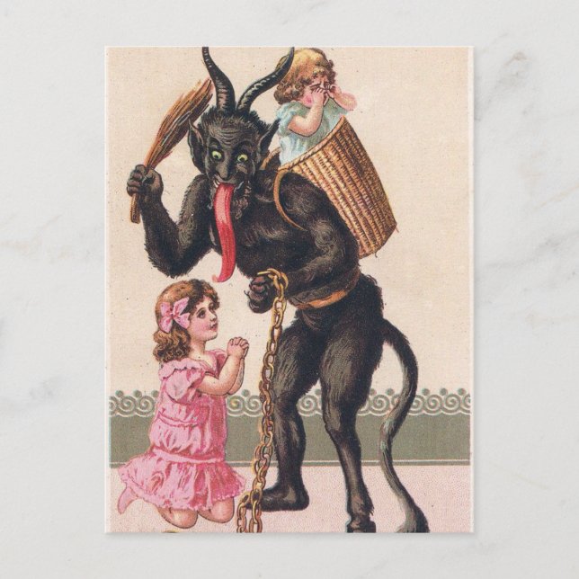 Krampus Kidnaps Kids Vintage Holiday Christmas Postcard (Front)