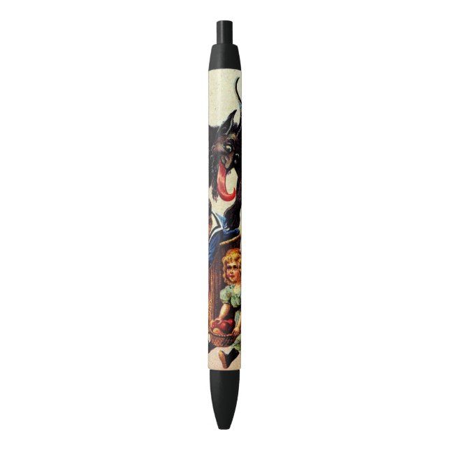 Krampus Kids in Basket Christmas Holiday Xmas Black Ink Pen (Front Vertical)